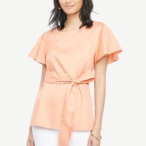 NWT AnnTaylor ShortSleeve Tie-Waist Poplin Top SzM